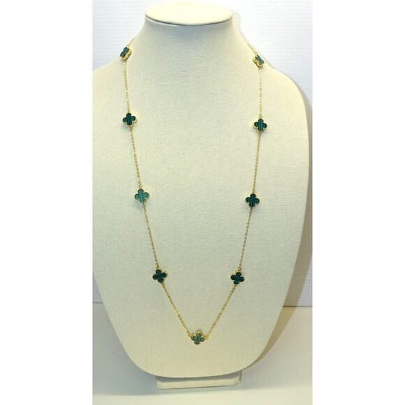 Unk Jewelry - Necklace With Green Motifs & Gold Chain - Elegant Women's Jewelry Gift